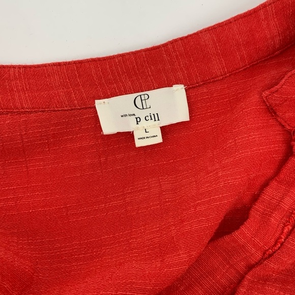 P Cill babydoll mini dress boxy red short sleeve pockets cotton a-line Large - Picture 5 of 5